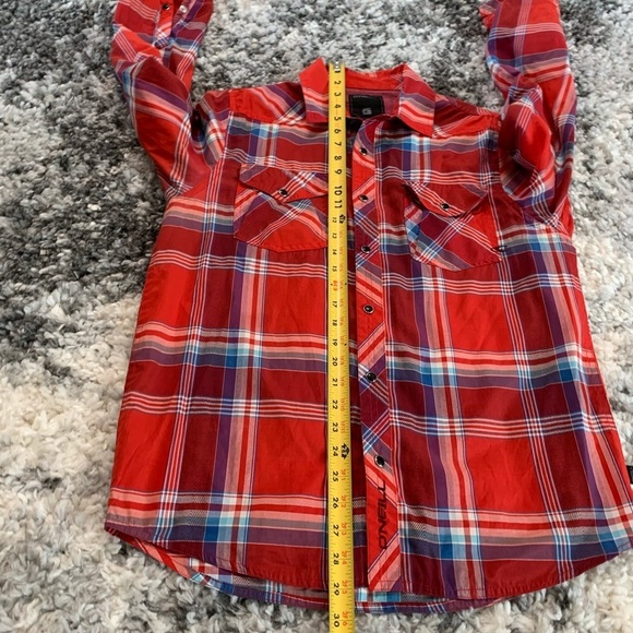 Oneill Women’s Plaid Red Pink Snap On Button Down Long Sleeve Shirt Size… - Picture 11 of 17